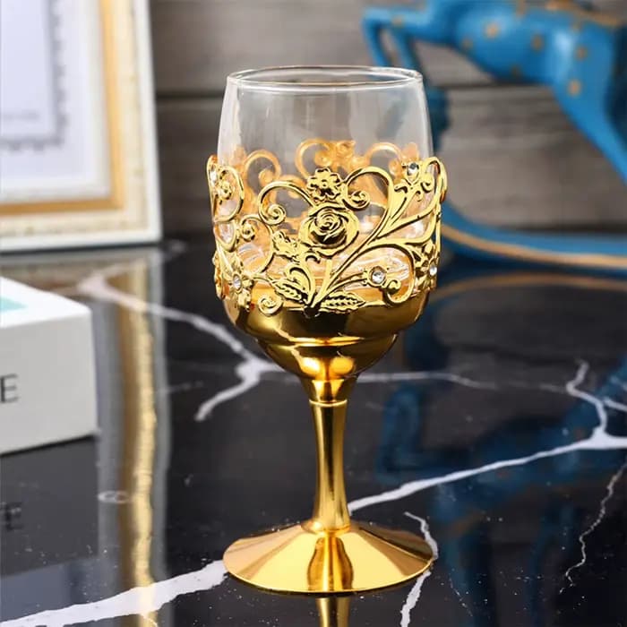 Gobelet à cadre métallique avec gravure nordique, gobelets creux pour vin doré, fournitures pour fête de mariage