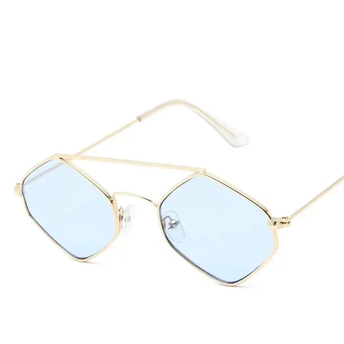 Lunettes de soleil océan polygonales pour femme avec monture métallique rétro et design à double faisceau
