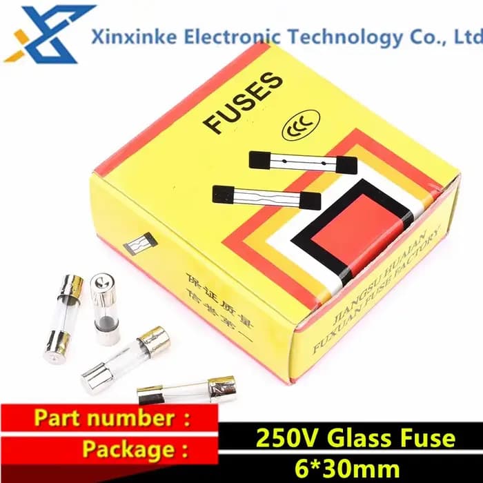 100 pièces 6*30 5*20 fusible en verre à rupture rapide 0.1 ~ 30A 0.2A 0.5A 1A 2A 3A 3.15A 4A 5A 6A 7A 8A 10A 250V 5x20mm 6x30mm Tubes à fusibles en verre