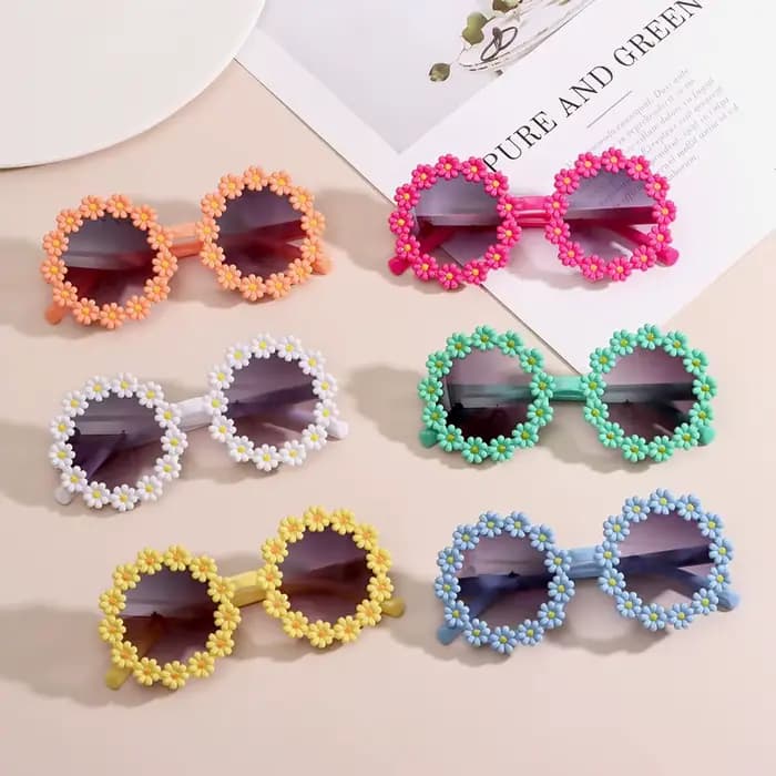 Nouvelles Lunettes de Soleil Rondes à Motif Marguerite pour Fête Disco