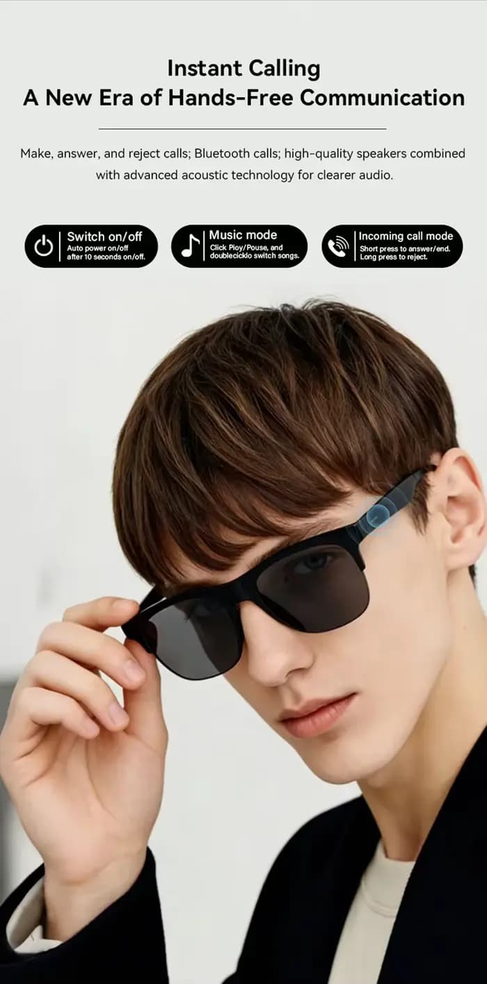 Lunettes intelligentes sans fil Lenovo AI, commande tactile, Bluetooth, télécommande, enregistrement photo et vidéo, traducteur, assistant vocal, óculos inteligente