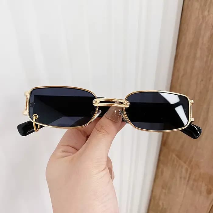 SO & EI Ins mode populaire petit rectangle femmes lunettes de soleil de luxe Vintage anneau en métal décoration hommes