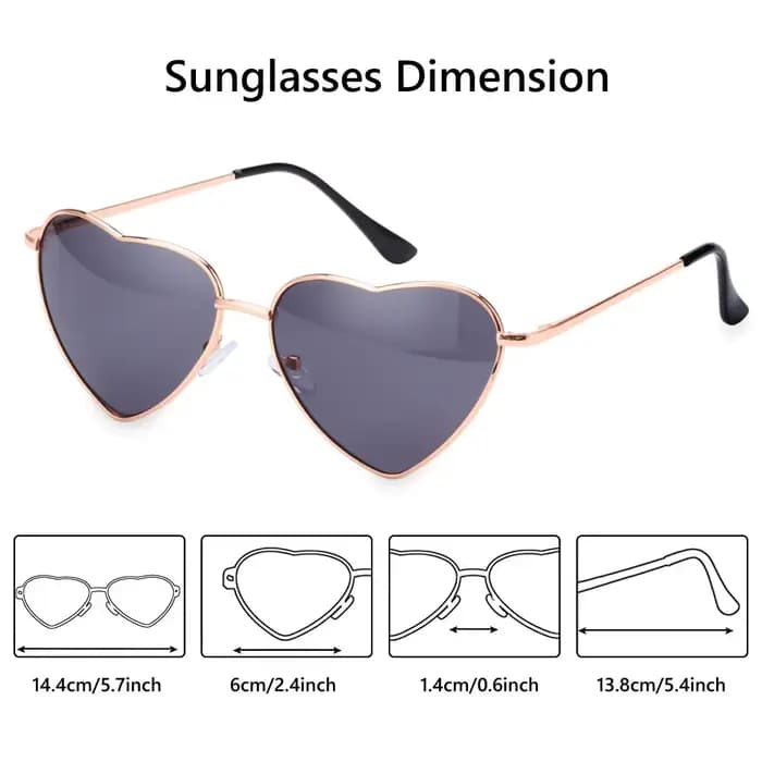 Lunettes de soleil vintage en forme de cœur avec monture en métal