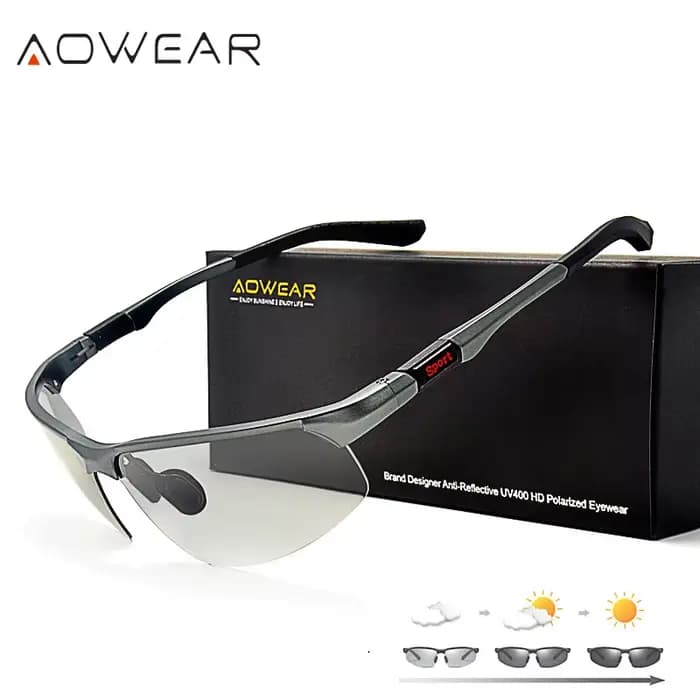 AOWEAR hommes photochromique polarisé sans monture lunettes de soleil