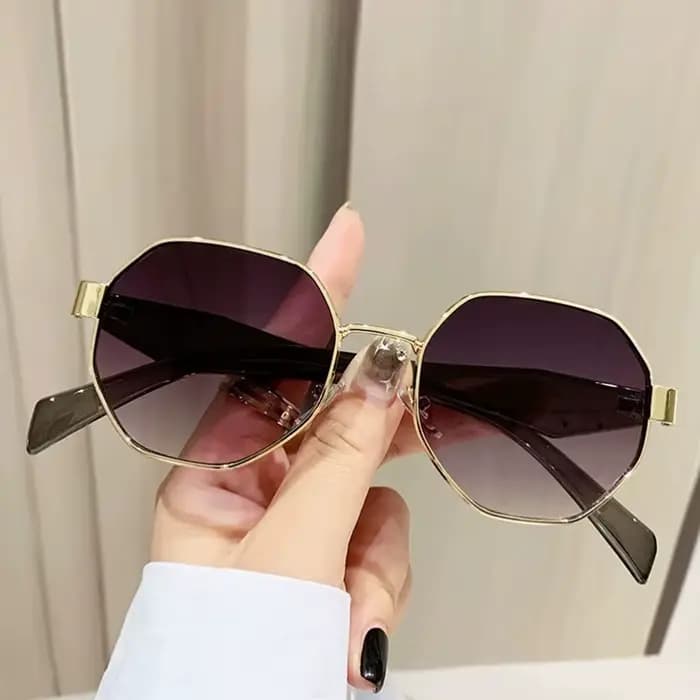 Lunettes de soleil rétro à monture polygonale en métal pour hommes et femmes