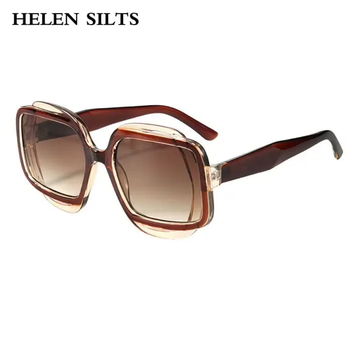 Lunettes de soleil dégradées UV400 carrées tendance rétro polygone marron