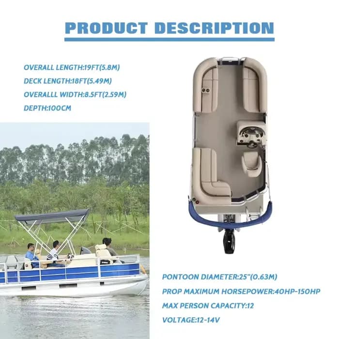 Yacht ponton en aluminium et verre, bateau de luxe multifonctionnel avec moteur hors-bord pour la pêche, le tourisme et la restauration