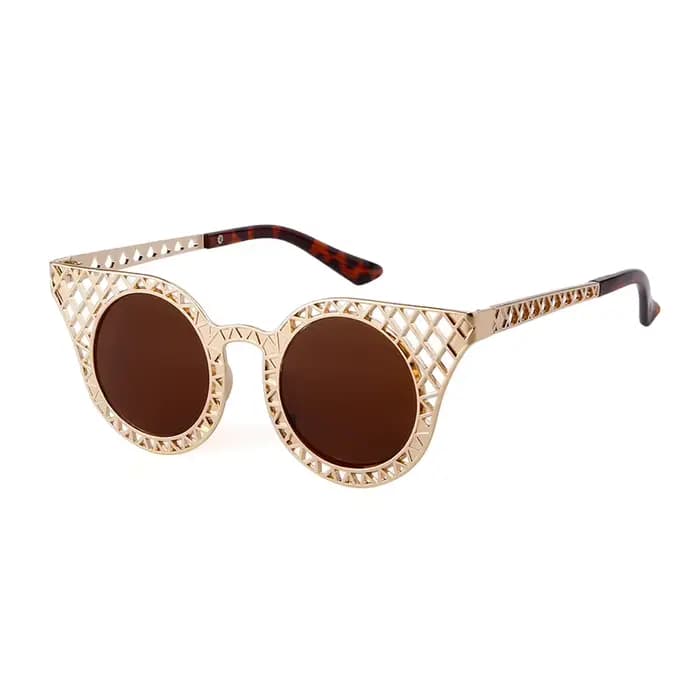 LAURINNY 2025 rond oeil de chat cadre en métal lunettes de soleil femmes hommes rétro marque Design marron