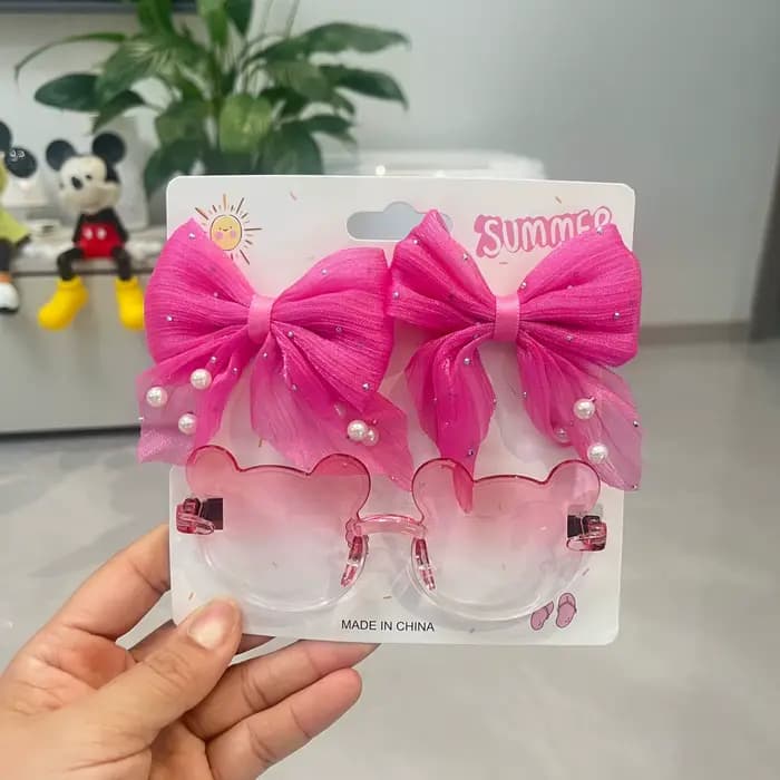 Ensemble d'accessoires d'été pour filles : Lunettes de soleil dégradées en forme d'ours mignon