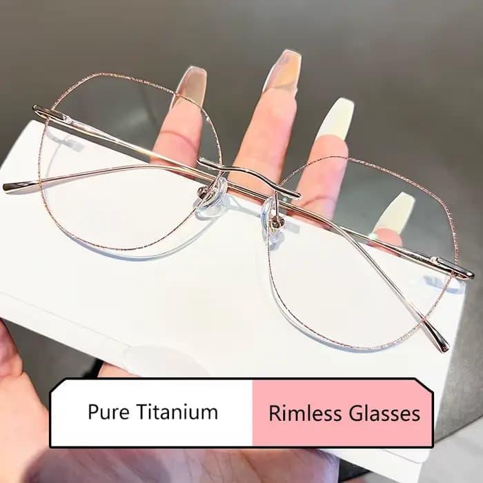 Lunettes Polygone Rétro Sans Monture en Titane Ultra Légères