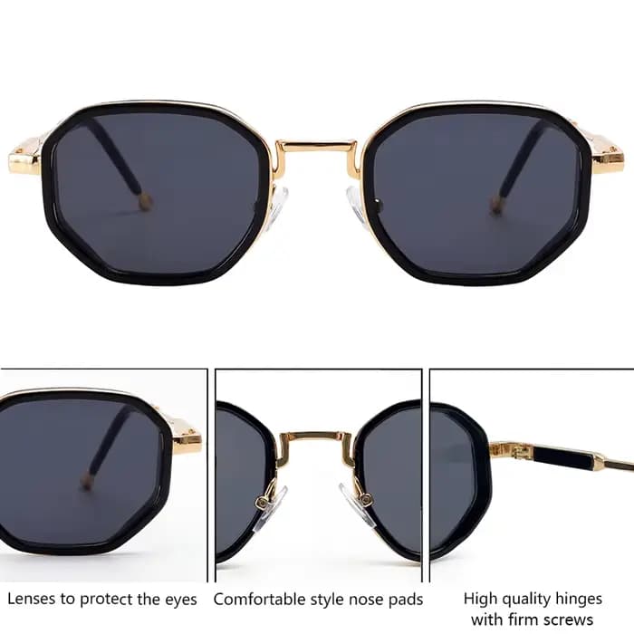 Vintage Steampunk Octogone Carré lunettes de Soleil Hommes De Luxe Marque Géométrique En Métal Cadre Polygone