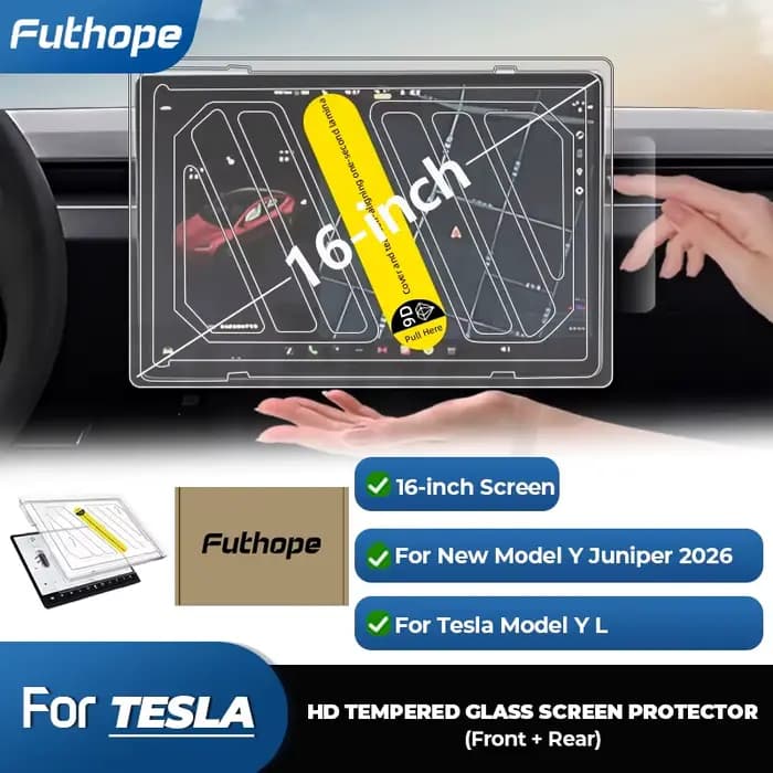 Futhope Lot de 2 films de protection d'écran en verre trempé HD pour Tesla Model Y 2026 Juniper Model YL avec outil d'installation pour écran central