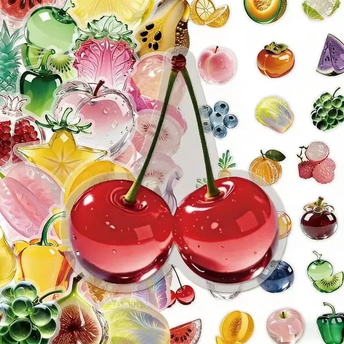 Pack d'autocollants en verre cristal, autocollants décoratifs colorés, motifs de fruits variés, finition brillante, 53 images