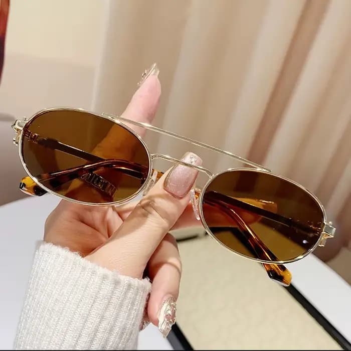 Lunettes de soleil ovales en métal pour hommes et femmes