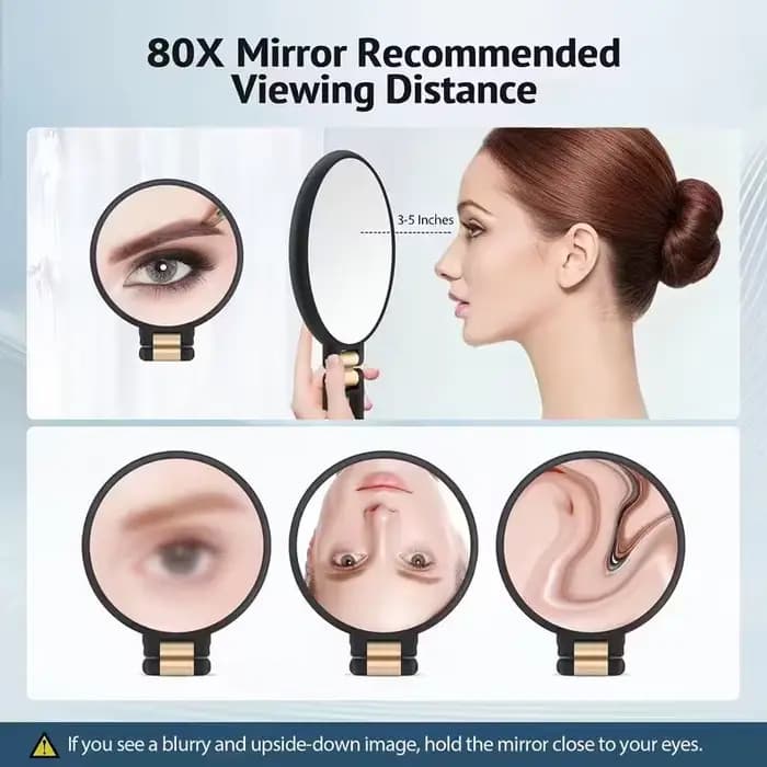 1 miroir de maquillage double face grossissant, grossissement 1X/80X, surface miroir haute définition/matériau ABS de haute qualité, peut être utilisé à la main, pliable ou suspendu comme un miroir de