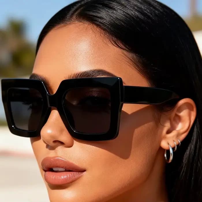 Une paire de lunettes de soleil rétro à monture large et couleur unie pour femmes