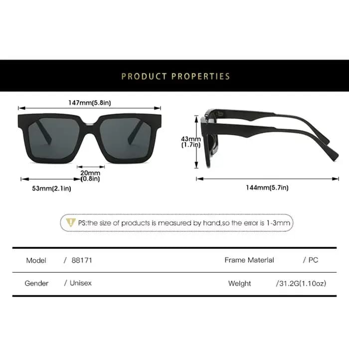 Lunettes de soleil carrées rétro à grande monture en plastique pour hommes et femmes