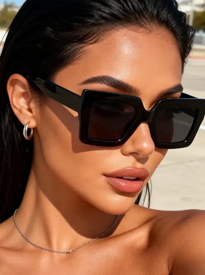 Une paire de lunettes de soleil rétro à monture large et couleur unie pour femmes