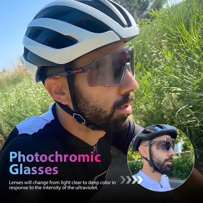 Kapvoe lunettes de cyclisme photochromiques lentille argentée