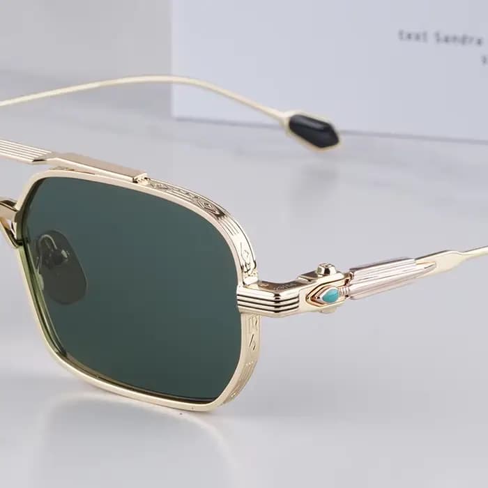 DEAVER Lunettes de soleil pilote double pont dorées de luxe léger pour homme