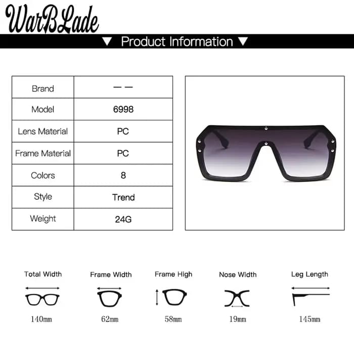 WarBLade – lunettes de soleil carrées surdimensionnées pour hommes et femmes