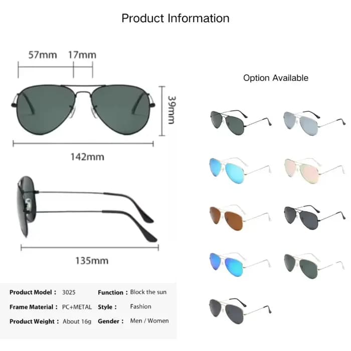 Lunettes de soleil aviateur polarisées ultra-légères 3025 pour hommes et femmes