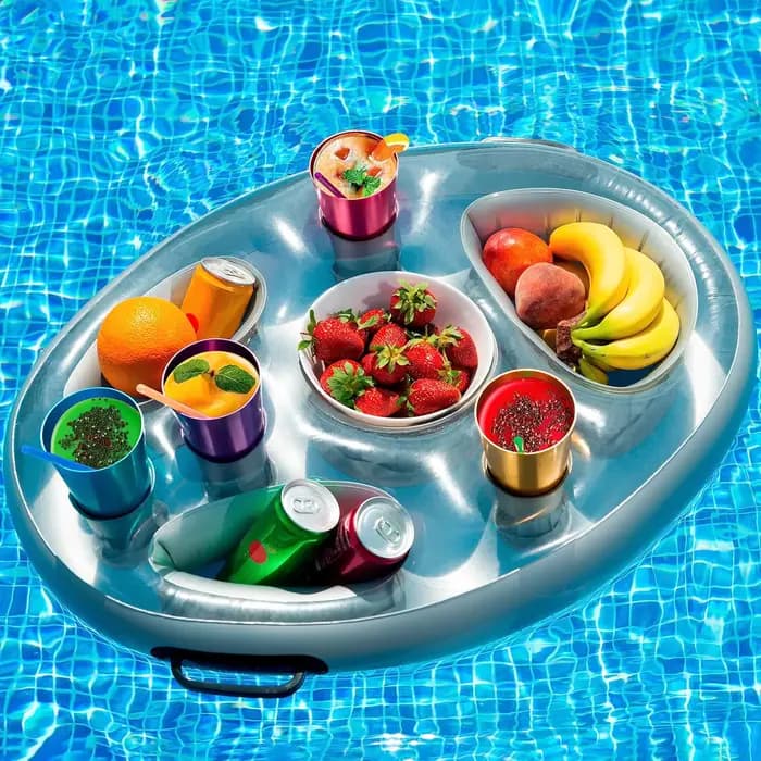 Support de Boissons Gonflable Flottant pour Piscine, Table à Bière, Refroidisseur, Plateau de Bar Flottant, Porte-Gobelets et Porte-Boissons avec Bol à Snacks