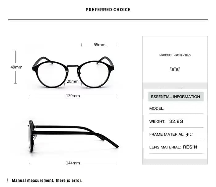 Lunettes rondes transparentes pour hommes et femmes