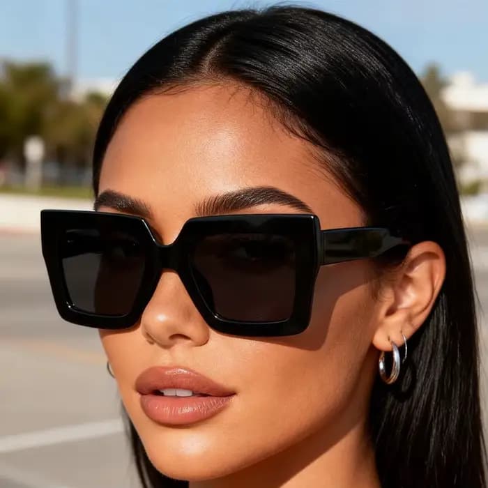 Une paire de lunettes de soleil rétro à monture large et couleur unie pour femmes