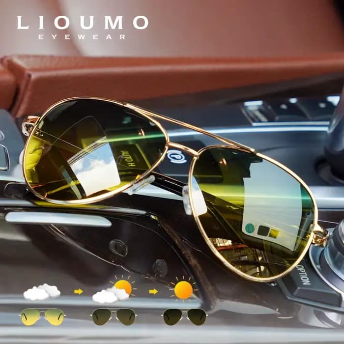 Top marque pilote lunettes de soleil photochromiques hommes polarisées jour nuit conduite