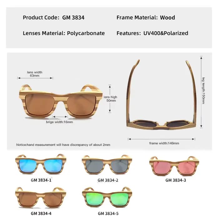 GM Skateboard bois bambou lunettes de soleil polarisées pour femmes hommes nouvelle marque concepteur