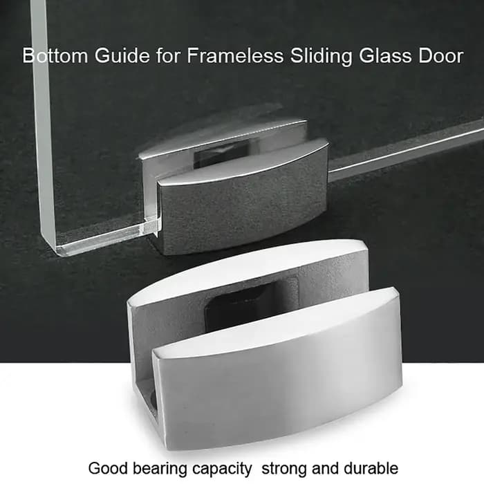 Fixation de guidage de sol pour porte coulissante en verre sans cadre, argent 304, en acier inoxydable, pour salle de douche, Guide de fond de sol, bouchon de porte