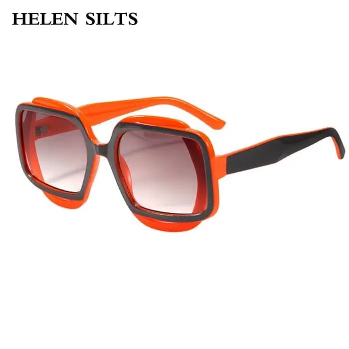 Lunettes de soleil dégradées UV400 carrées tendance rétro polygone marron
