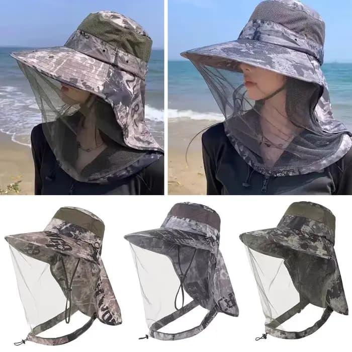 Chapeau de soleil anti-moustiques avec voile intégré et protection cou pour hommes et femmes