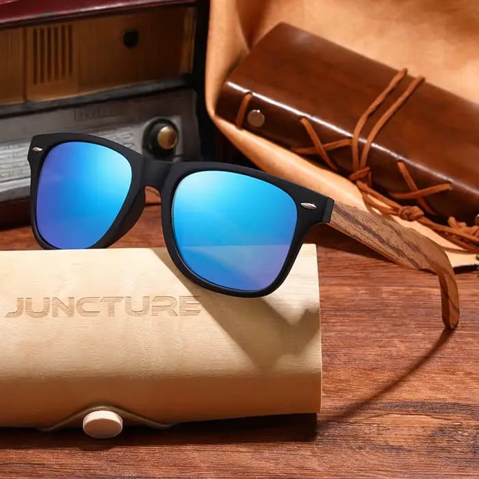JUNCTURE mode bambou bois Vintage carré lunettes de soleil hommes femmes marque de luxe concepteur