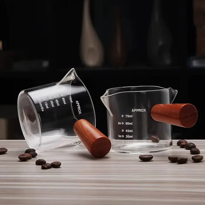 Verres à expresso en verre transparent de 75ML, avec manche en bois, tasse à mesurer, tasse à café, pichet en verre à haute teneur en Borosilicate, Barista