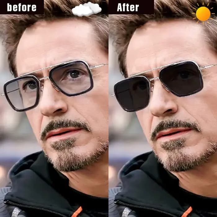 Top qualité Tony Stark carré lunettes de soleil photochromique polarisé hommes