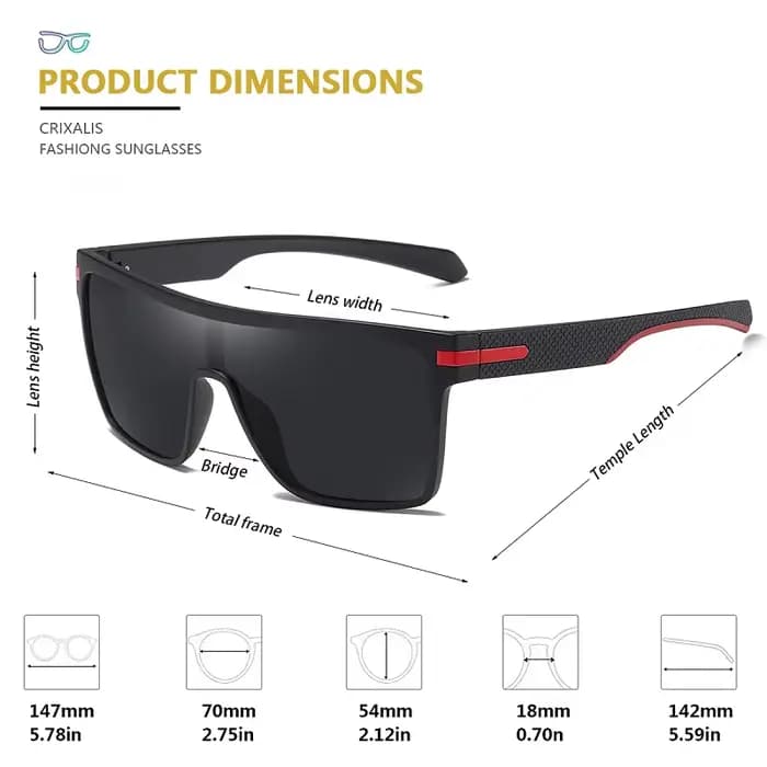 CRIXALIS mode lunettes de soleil polarisées pour hommes carré surdimensionné Anti-éblouissement pilote miroir