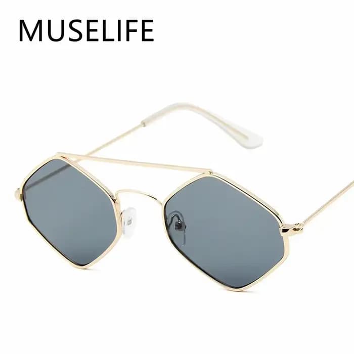 Lunettes de soleil océan polygonales pour femme avec monture métallique rétro et design à double faisceau