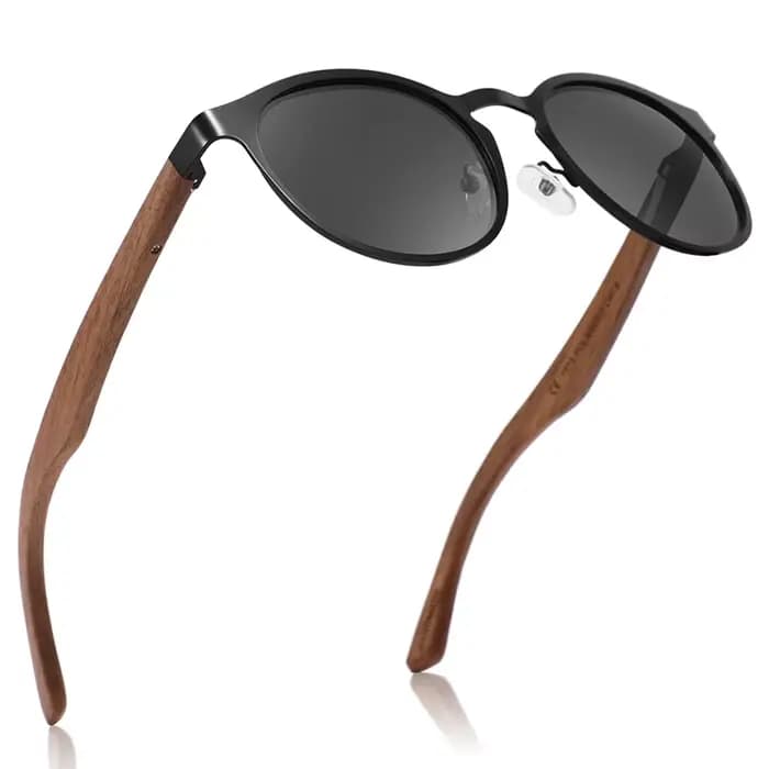 Deisgn élégant marque bambou bois lunettes de soleil polarisées rétro circulaire