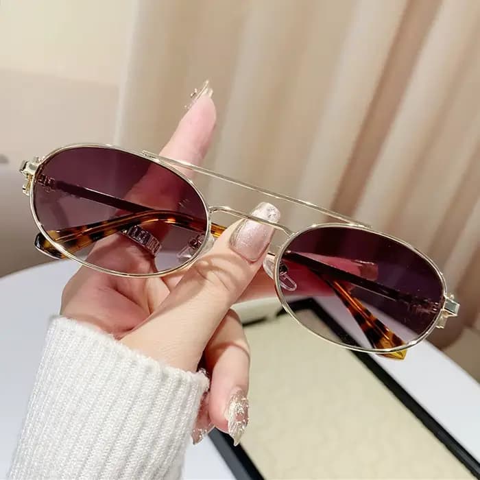Lunettes de soleil ovales en métal pour hommes et femmes