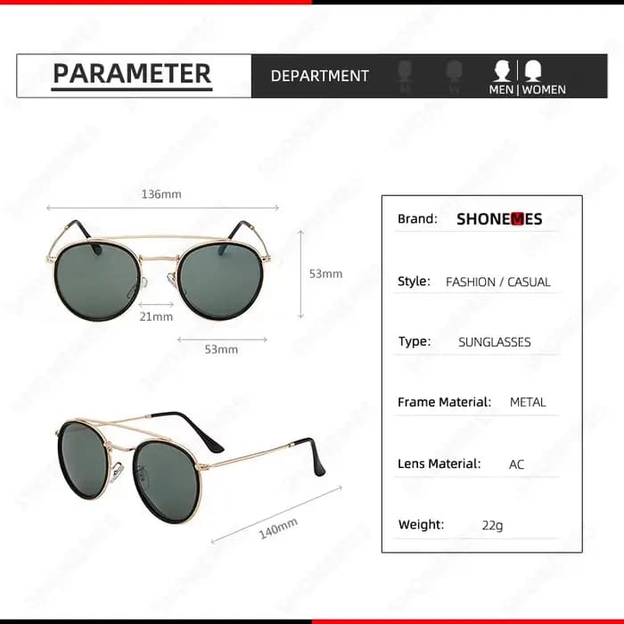 Shonemes lunettes de soleil rondes Vintage Double pont conduite nuances cadre en métal extérieur UV400