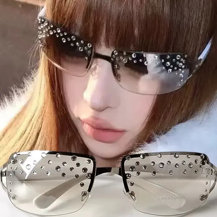Lunettes de soleil sans monture à strass
