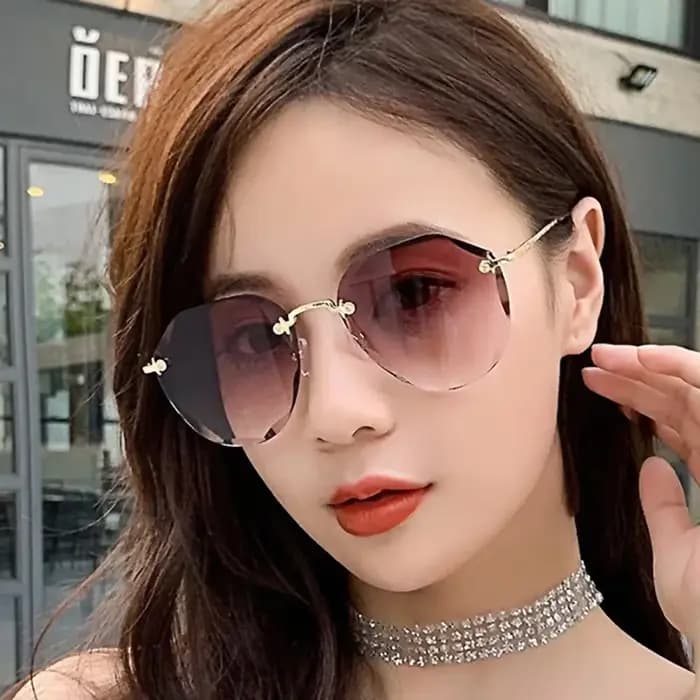 2025 nouveau élégant femme mâle Vintage mode dégradé lunettes de soleil coupe ronde sans monture