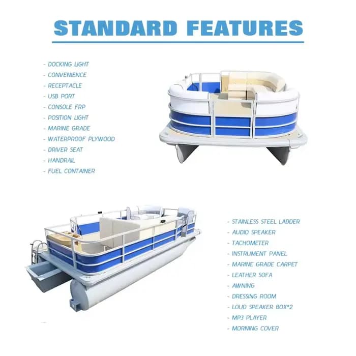 Yacht ponton en aluminium et verre, bateau de luxe multifonctionnel avec moteur hors-bord pour la pêche, le tourisme et la restauration
