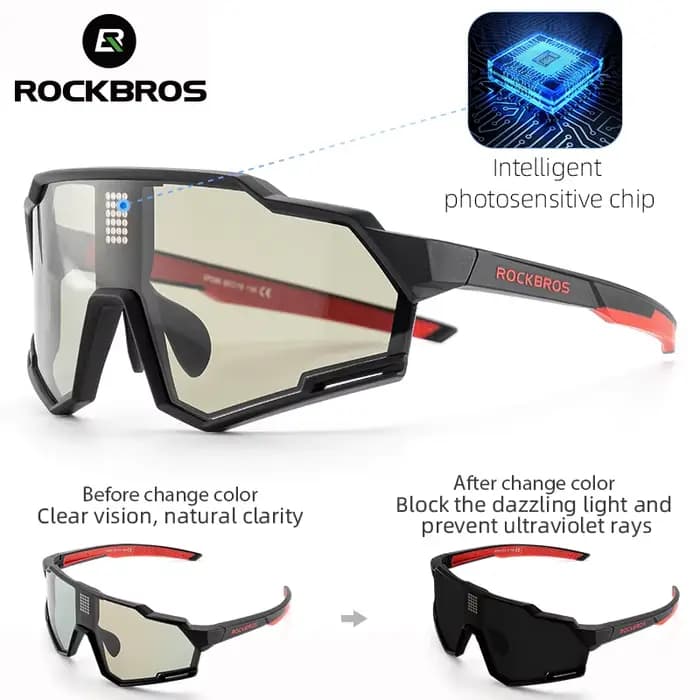 ROCKBROS – lunettes de vélo photochromiques intelligentes à cristaux liquides