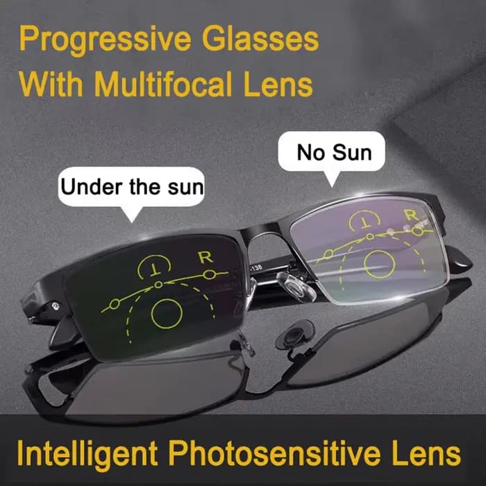Lunettes de lecture progressives photochromiques à Transition en titane pour hommes