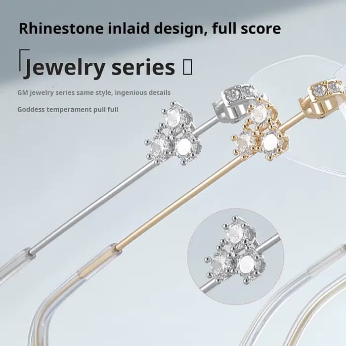 MOMOJA Nouvelle Mode Élégante Lunettes Sans Monture pour Femmes Ultra Légères Rétro Tendance Diamant Incrusté