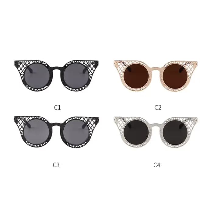 LAURINNY 2025 rond oeil de chat cadre en métal lunettes de soleil femmes hommes rétro marque Design marron