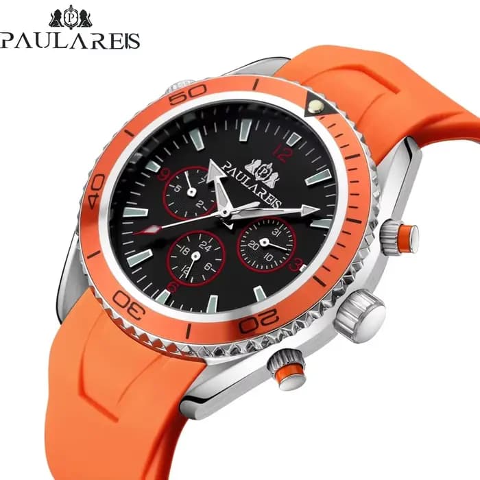 Montre automatique pour hommes, mouvement mécanique à remontage automatique, bracelet en caoutchouc, cadran Orange bleu noir, lunette rotative, montres de mode